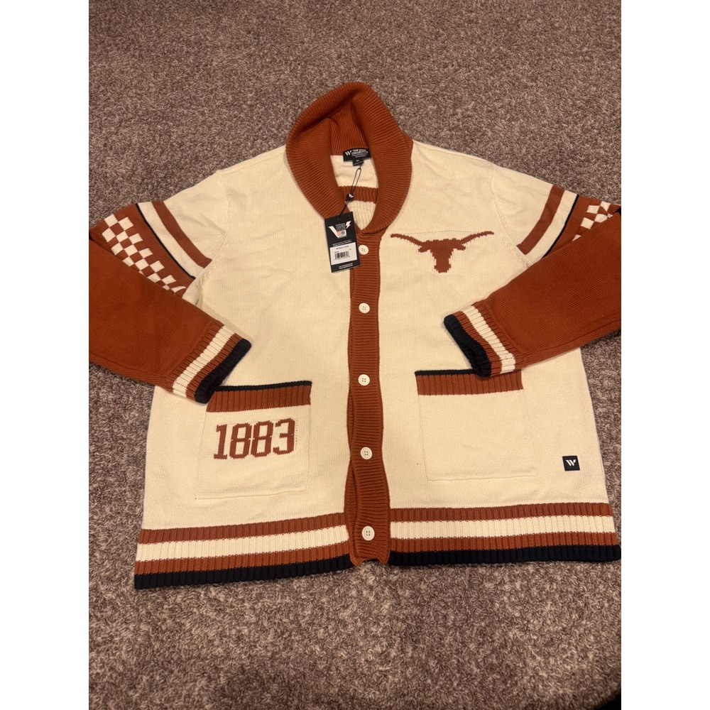 The Wild Collective Texas Longhorns Cardigan Sweater Mens XL‎ Burnt Orange 1883